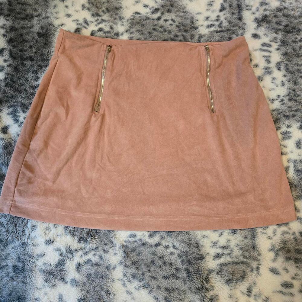 Pink mini suede skirt
